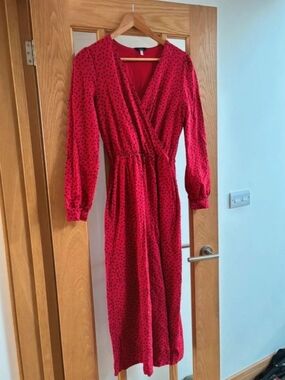 Red Polka Dot Wrap Midi Dress